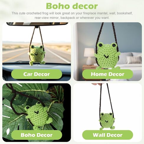 إكسسوارات السيارات على شكل ضفدع متأرجح، إكسسوارات معلقة على شكل ضفدع كروشيه لطيف على مرآة السيارة، مصنوعة يدويًا، مرآة الرؤية الخلفية، ديكورات جمالية للسيارات، زينة معلقة للنساء، مرآة الرؤية الخلفية، المنزل والمكتب in Kuwait