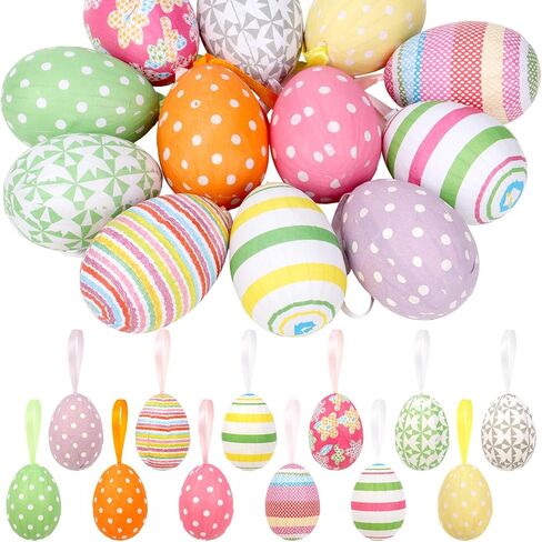 12 Pcs Colorful Easter Eggs Foam Hanging Tree Ornaments Easter Egg Bulk for Home Hunt Party Favors Decorations Supplies in Kuwait