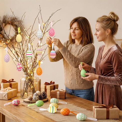 12 Pcs Colorful Easter Eggs Foam Hanging Tree Ornaments Easter Egg Bulk for Home Hunt Party Favors Decorations Supplies in Kuwait