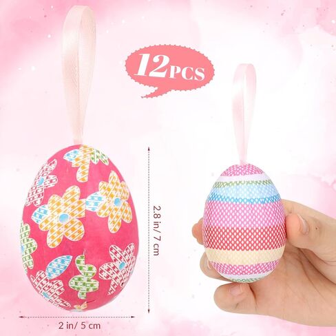 12 Pcs Colorful Easter Eggs Foam Hanging Tree Ornaments Easter Egg Bulk for Home Hunt Party Favors Decorations Supplies in Kuwait
