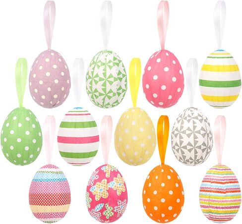 12 Pcs Colorful Easter Eggs Foam Hanging Tree Ornaments Easter Egg Bulk for Home Hunt Party Favors Decorations Supplies in Kuwait