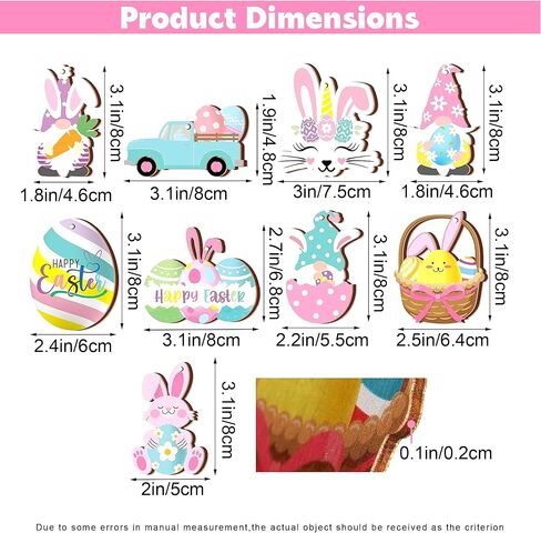 20Pcs Easter Tree Ornaments, Mini Wooden Easter Hanging Ornaments, Colorful Egg Bunny Basket Gnome Spring Tree Decorations with Rope for Party Home Classroom Decor in Kuwait