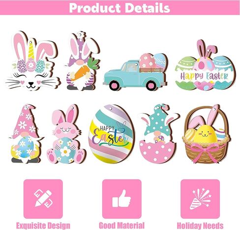 20Pcs Easter Tree Ornaments, Mini Wooden Easter Hanging Ornaments, Colorful Egg Bunny Basket Gnome Spring Tree Decorations with Rope for Party Home Classroom Decor in Kuwait