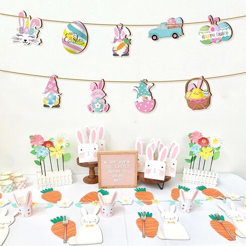 20Pcs Easter Tree Ornaments, Mini Wooden Easter Hanging Ornaments, Colorful Egg Bunny Basket Gnome Spring Tree Decorations with Rope for Party Home Classroom Decor in Kuwait