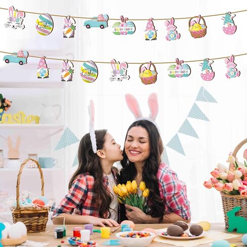 20Pcs Easter Tree Ornaments, Mini Wooden Easter Hanging Ornaments, Colorful Egg Bunny Basket Gnome Spring Tree Decorations with Rope for Party Home Classroom Decor in Kuwait