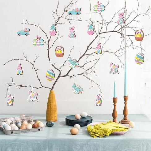 20Pcs Easter Tree Ornaments, Mini Wooden Easter Hanging Ornaments, Colorful Egg Bunny Basket Gnome Spring Tree Decorations with Rope for Party Home Classroom Decor in Kuwait