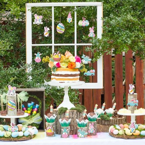 20Pcs Easter Tree Ornaments, Mini Wooden Easter Hanging Ornaments, Colorful Egg Bunny Basket Gnome Spring Tree Decorations with Rope for Party Home Classroom Decor in Kuwait