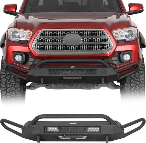 Hooke Road Tacoma Stubby Front Bumper with 3×9W LED Spotlights for 2016-2023 Toyota Tacoma 3rd Gen, Tube Offroad Bumper Bull Bar with D-ring Mounts & Low-profile Grille Guard in Saudi Arabia