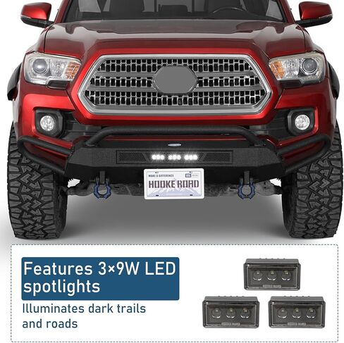 Hooke Road Tacoma Stubby Front Bumper with 3×9W LED Spotlights for 2016-2023 Toyota Tacoma 3rd Gen, Tube Offroad Bumper Bull Bar with D-ring Mounts & Low-profile Grille Guard in Saudi Arabia