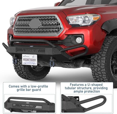 Hooke Road Tacoma Stubby Front Bumper with 3×9W LED Spotlights for 2016-2023 Toyota Tacoma 3rd Gen, Tube Offroad Bumper Bull Bar with D-ring Mounts & Low-profile Grille Guard in Saudi Arabia