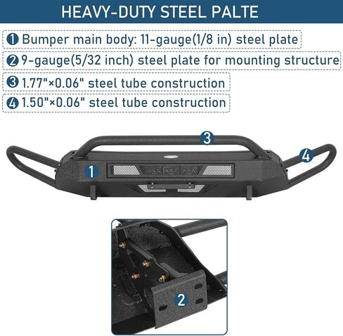 Hooke Road Tacoma Stubby Front Bumper with 3×9W LED Spotlights for 2016-2023 Toyota Tacoma 3rd Gen, Tube Offroad Bumper Bull Bar with D-ring Mounts & Low-profile Grille Guard in Saudi Arabia