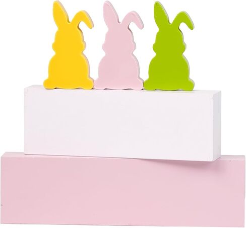 Wooden Easter Bunny Sign Decorations, 5 Piece Happy Easter Blocks for Tiered Tray, Table Centerpiece, Mantel Home Decor in Saudi Arabia