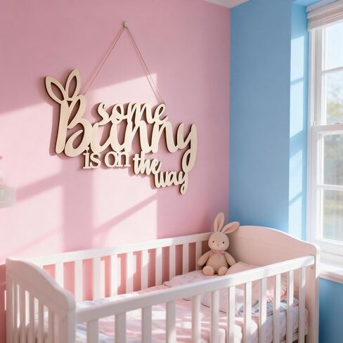 Wooden Some Bunny is on The Way Sign for Backdrop, Laser Cutting Baby Shower Decor for Bunny Theme Party Spring Baptism Easter Gender Reveal Nursery Decor in Kuwait