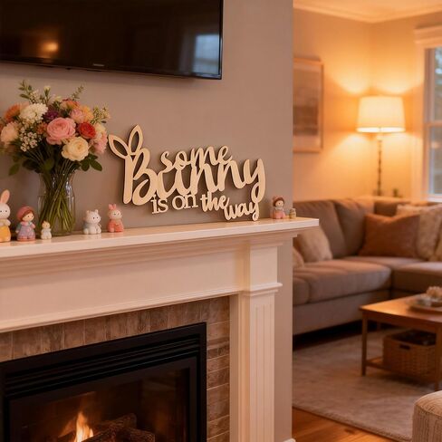 Wooden Some Bunny is on The Way Sign for Backdrop, Laser Cutting Baby Shower Decor for Bunny Theme Party Spring Baptism Easter Gender Reveal Nursery Decor in Kuwait