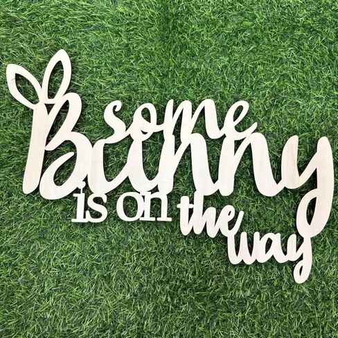 Wooden Some Bunny is on The Way Sign for Backdrop, Laser Cutting Baby Shower Decor for Bunny Theme Party Spring Baptism Easter Gender Reveal Nursery Decor in Kuwait