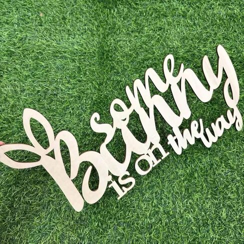 Wooden Some Bunny is on The Way Sign for Backdrop, Laser Cutting Baby Shower Decor for Bunny Theme Party Spring Baptism Easter Gender Reveal Nursery Decor in Kuwait