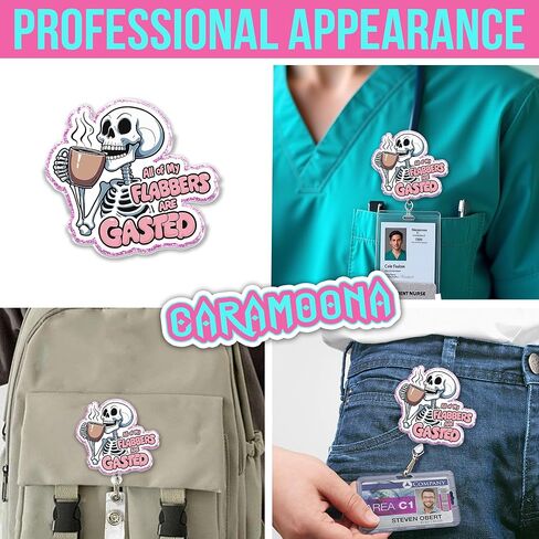 All of My Flabbers are Gasted Badge Reel 1.6 Inches Funny Skeleton, Coffee Lover, Meme Joke Humor, ID Card Holders, Retractable Alligator/Belt Clip, Acrylic Material, Badge Holders Accessories DIY in Saudi Arabia