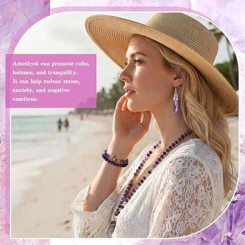 Tondiamo 4 Pcs Amethyst Jewelry Gift for Women Amethyst Necklace Bracelet Earrings Set with Card Beads Chakra Crystal Bracelet Stone Necklaces for Women Purple Earrings Gift Charm Jewelry with Card in Saudi Arabia