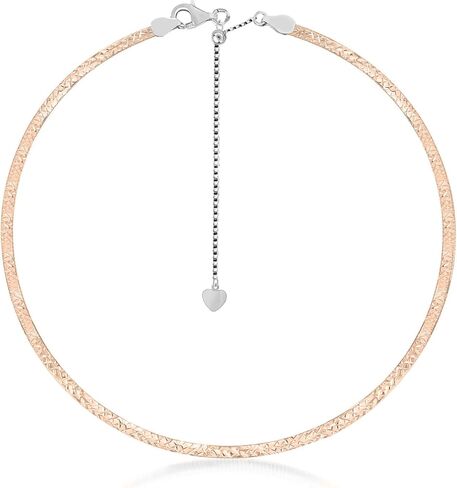 Savlano 925 Sterling Silver 2MM, 4MM Diamond Cut Omega Reversible Necklace - 18K Gold Plated 2-Sided Adjustable 14-17.5 Inch Necklace for Women - Made in Italy in Saudi Arabia