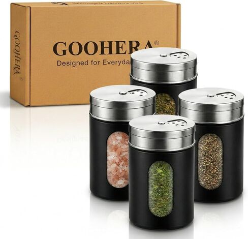4-Piece Premium Stainless Steel Salt and Pepper Shakers Set – Adjustable Pour Holes Spice Dispenser for Salt, Sugar, Cinnamon, and Pepper – Stylish Kitchen Seasoning and Spice Shaker Set in Saudi Arabia