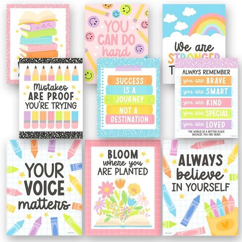 Motivational Posters for Classroom Decor -9 Growth Mindset Classroom Posters Elementary, Positive Poster Middle School, Inspirational Wall Art, Pastel Teacher Bulletin Board Decorations in Saudi Arabia