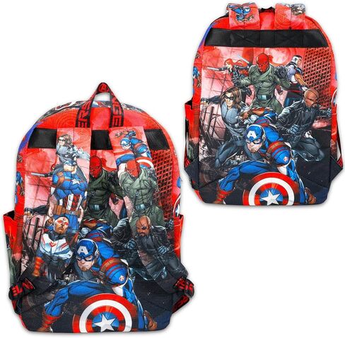 حقيبة ظهر Marvel Captain America للأطفال - حزمة مع حقيبة ظهر مقاس 17 بوصة تتميز بجندي الشتاء وملصقات Falcon Plus والمزيد | حقيبة مدرسية Captain America للأولاد in Saudi Arabia