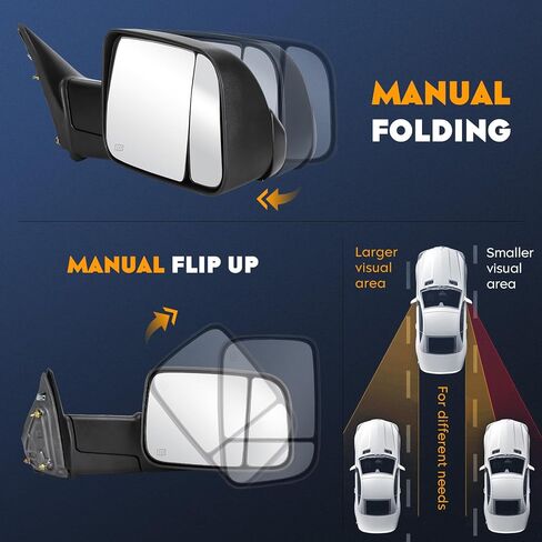 Towing Mirrors for Dodge Ram 1500 2009-2017, 2500 3500 2011-17 Power Heated with Manual Folding Fliping Up (1 Pair) in Saudi Arabia