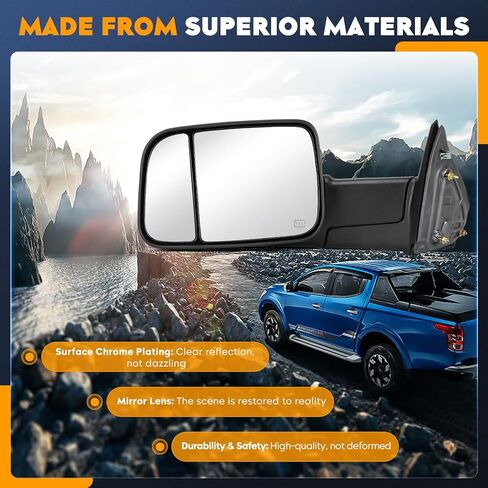 Towing Mirrors for Dodge Ram 1500 2009-2017, 2500 3500 2011-17 Power Heated with Manual Folding Fliping Up (1 Pair) in Saudi Arabia
