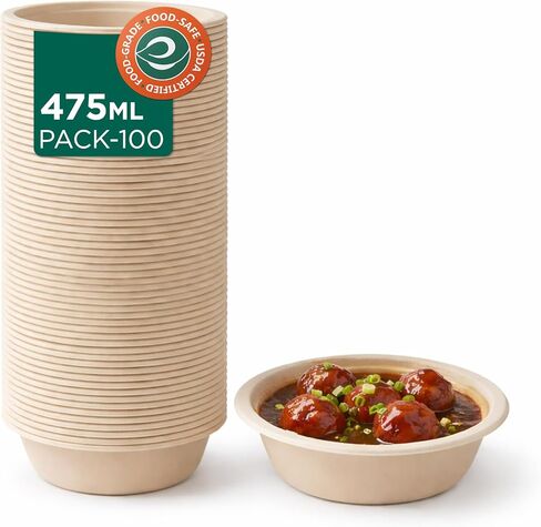 Eco Soul 100 ٪ سماد 16 أوقية أوعية الحساء [50 حزمة] أوعية الحلوى التي يمكن التخلص منها أنا صحن الورق الثقيل I-PORN الصديق للبيئة I I BIODYCHORABLE BAYLS in Kuwait