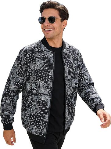 Men's Lightweight Patterned Jacket, Spring Autumn Casual Streetwear, Slim-Fit Washable Urban Outerwear in Saudi Arabia