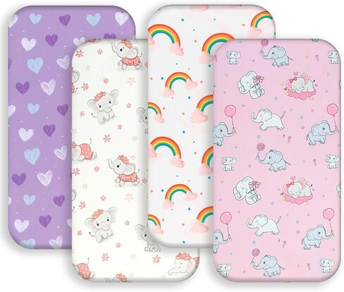 مجموعة من 4 ملاءات سرير للفتيات الصغيرات، أغطية مرتبة ناعمة مناسبة للرضع أو الفيل، أغطية مرتبة للفتيات الصغيرات قابلة للتنفس للرضع أو الفتيات حديثي الولادة (الفيل، ملاءات سرير الأطفال) in Kuwait