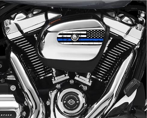 Blue Line American Flag Air Cleaner Cover Insert by Kustom Cycle Parts. Replaces Stock Harley Davidson M8 / 107 Insert. Proudly Made in The USA in Saudi Arabia
