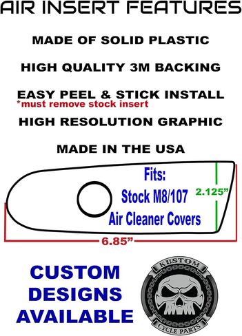 Blue Line American Flag Air Cleaner Cover Insert by Kustom Cycle Parts. Replaces Stock Harley Davidson M8 / 107 Insert. Proudly Made in The USA in Saudi Arabia