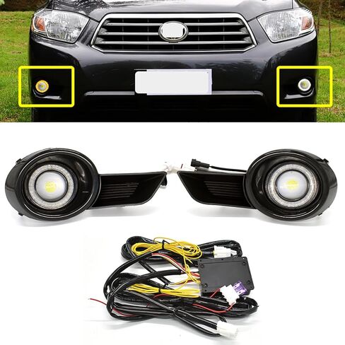 LED أضواء الضباب الجمعية DRL صالح ل 2008 2009 2010 تويوتا هايلاندر النهار تشغيل ضوء مصابيح القيادة المصد الأمامي مصابيح ضباب in Kuwait
