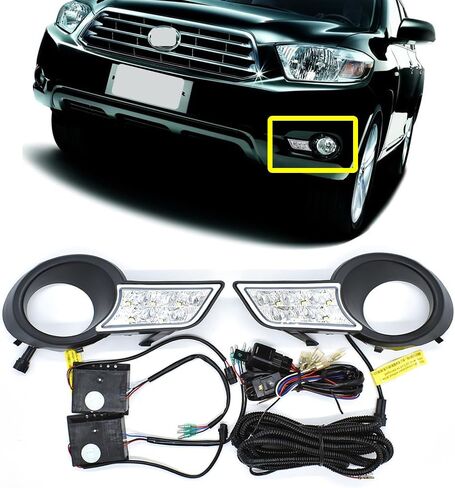 LED أضواء الضباب الجمعية DRL صالح ل 2008 2009 2010 تويوتا هايلاندر النهار تشغيل ضوء مصابيح القيادة المصد الأمامي مصابيح ضباب in Kuwait