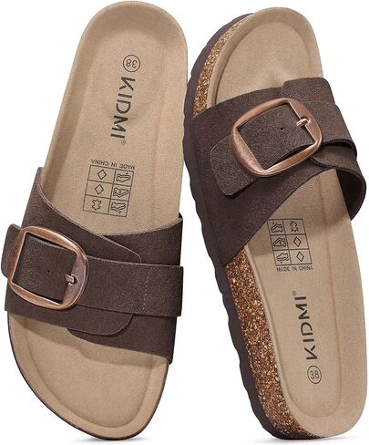KIDMI Genuine Suede Cork Footbed Sandals for Women Comfortable Summer Slides with Buckle in Kuwait