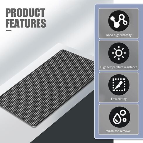 Dashboard Anti-Slip Mat, 10.63" x 5.9" PU Waterproof Central Control Instrument Panel Storage Protection Mat, Cuttable Super Strong Adsorption Self-Adhesive Accessories (Black) in Kuwait