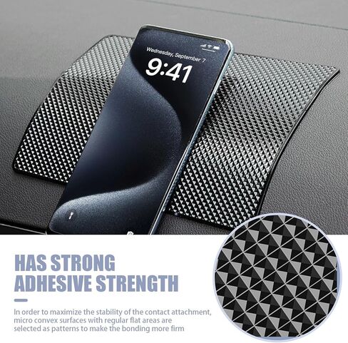 Dashboard Anti-Slip Mat, 10.63" x 5.9" PU Waterproof Central Control Instrument Panel Storage Protection Mat, Cuttable Super Strong Adsorption Self-Adhesive Accessories (Black) in Kuwait