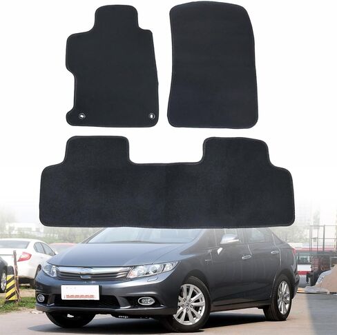 3 قطع من سجادات الأرضية القطيفة الأمامية والخلفية من GXARTS باللون الأسود متوافقة مع Honda Civic 2012 2013 2014 2015 المضادة للانزلاق in Saudi Arabia