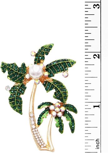 Rosemarie & Jubalee Women's Fun Pave Crystal Double Palm Tree Statement Brooch Lapel Pin, 2.25" in Saudi Arabia