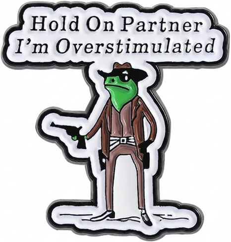 Funny Cowboy Frog Pin - Cute Cartoon Animal Enamel Pins Brooch with Hold On Partner I'm Overstimulated for Backpacks, Jackets,Hats. Western Humor Brooches Gifts for Friends and Frog Lovers. in Kuwait