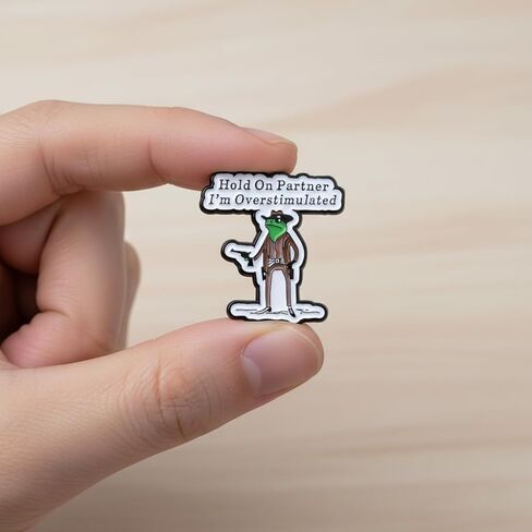 Funny Cowboy Frog Pin - Cute Cartoon Animal Enamel Pins Brooch with Hold On Partner I'm Overstimulated for Backpacks, Jackets,Hats. Western Humor Brooches Gifts for Friends and Frog Lovers. in Kuwait