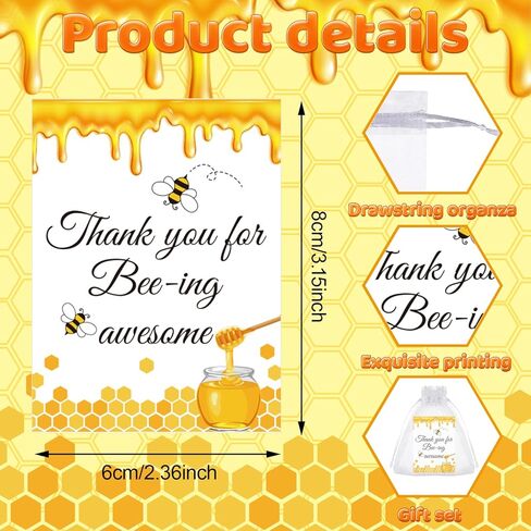 30/60 Sets Bee Pins Employee Appreciation Gift Bulk for Coworker with Bee Lapel Pin Bee Badge Organza Bags Thank You Cards Inspirational Team Gift Brooches Party Favors for Honeybee Lovers in Kuwait