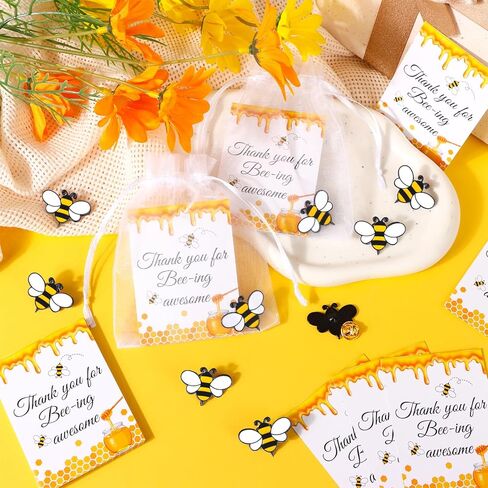 30/60 Sets Bee Pins Employee Appreciation Gift Bulk for Coworker with Bee Lapel Pin Bee Badge Organza Bags Thank You Cards Inspirational Team Gift Brooches Party Favors for Honeybee Lovers in Kuwait