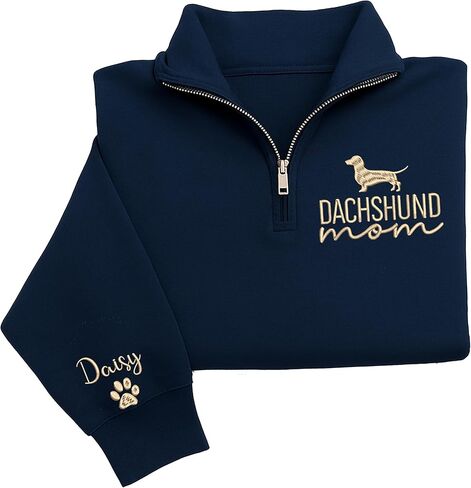 Personalized Dachshund Mama Quarter Zip Sweatshirt – Custom Dachshund Hoodie – Embroidered Doxie Pet Owner Gift – Dog Mom Shirt – Sausage Dog Clothing for Women in Kuwait