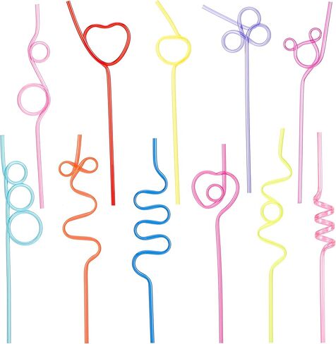 12 Pcs Crazy Straws Silly Straws for Kids &Adults,Reusable Plastic Loop Curly Crazy Drinking Straws for Valentines Day Gift Christmas Birthday Wedding Party Supplies Decoration in Kuwait