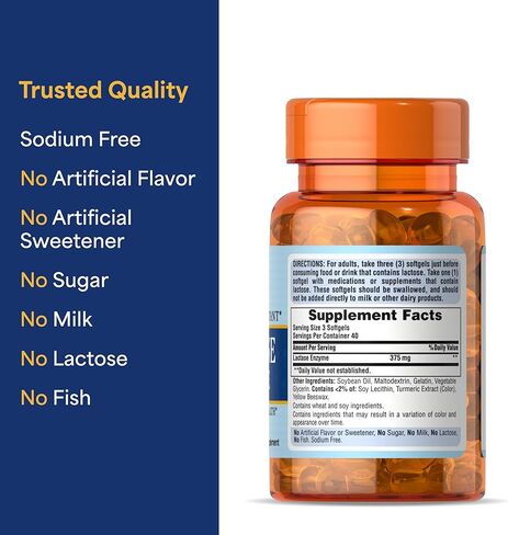 Puritan's Pride إنزيم اللاكتيز 125 ملغ، كبسولة هلامية، 120 قطعة in Kuwait