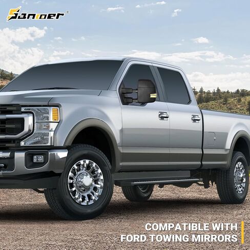 Towing Mirrors for 2021-2025 Ford F150, 2023-2025 F250 F350 F450 with Turn Signal & Running Light Power Adjusted Double Heated Glass Temperature Sensor Pair Set, No Camera, Black in Kuwait