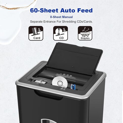 آلة تقطيع الورق ذات التغذية التلقائية، 60 ورقة متقاطعة، آلة تمزيق الأقراص المضغوطة/بطاقات الائتمان مع أوضاع مضادة للتكدس ومزدوجة، حاوية سعة 5.8 جالون، أمان عالي P-4، الترقية السادسة والعشرون in Kuwait