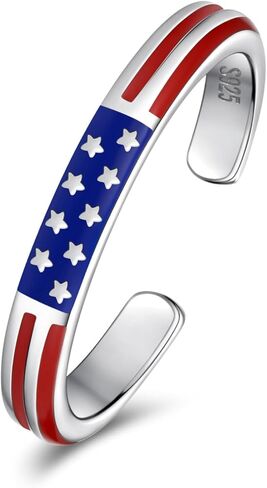 Sterling Silver American Flag Ring - S925 USA Patriotic Rings Red White and Blue Jewelry 4th of July Independence Day Gifts for Women in Kuwait